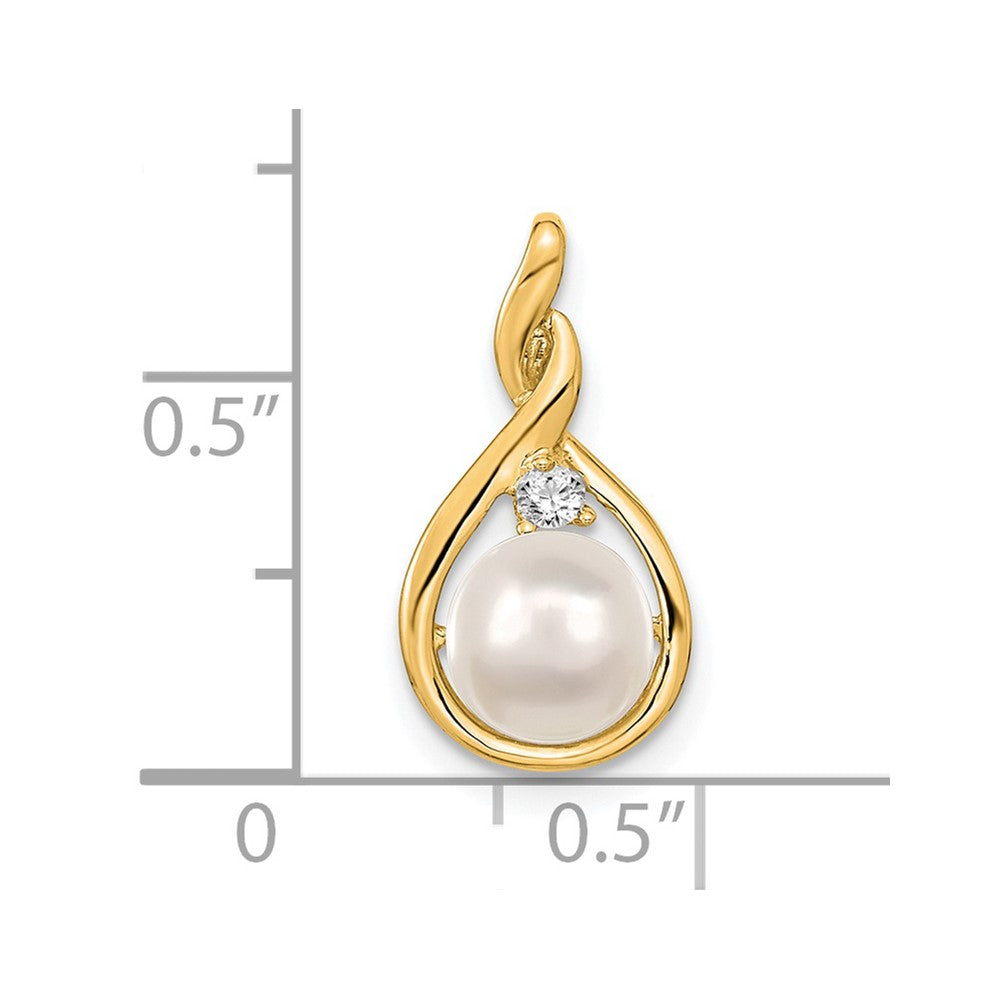 14k 7-8mm Near Round White Freshwater Cultured Pearl and AA Diamond Pendant