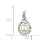 14k White Gold 7-8mm Near Round White Freshwater Cultured Pearl and AA Diamond Pendant