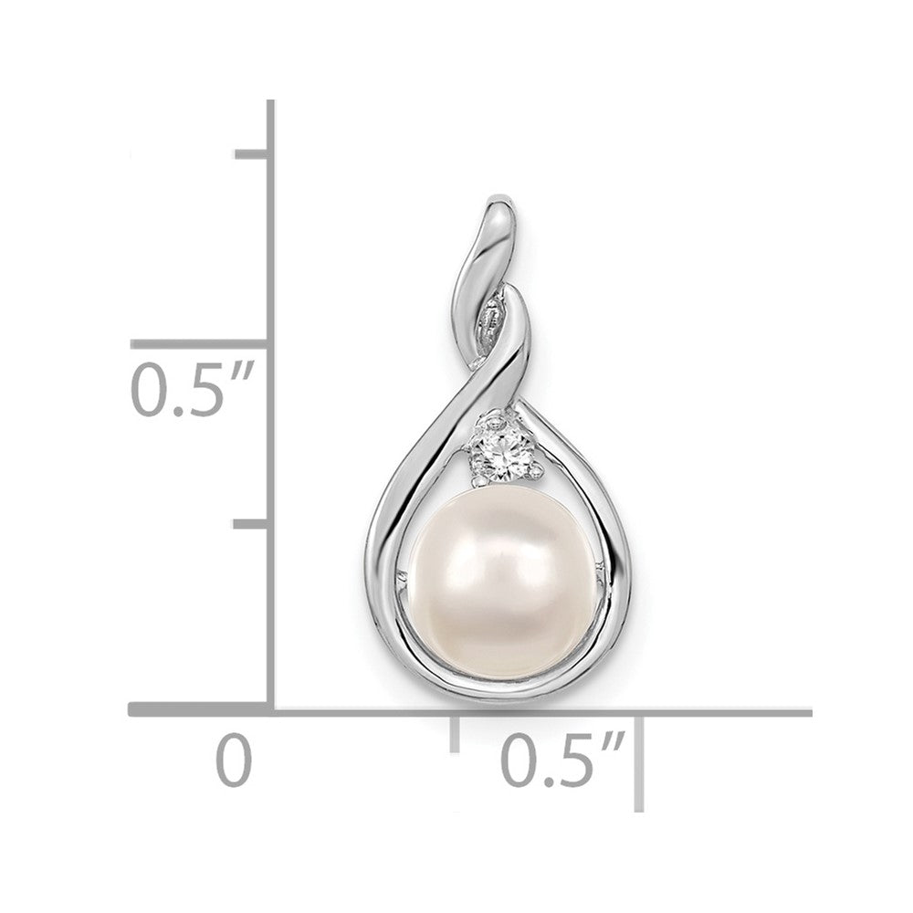 14k White Gold 7-8mm Near Round White Freshwater Cultured Pearl and AA Diamond Pendant
