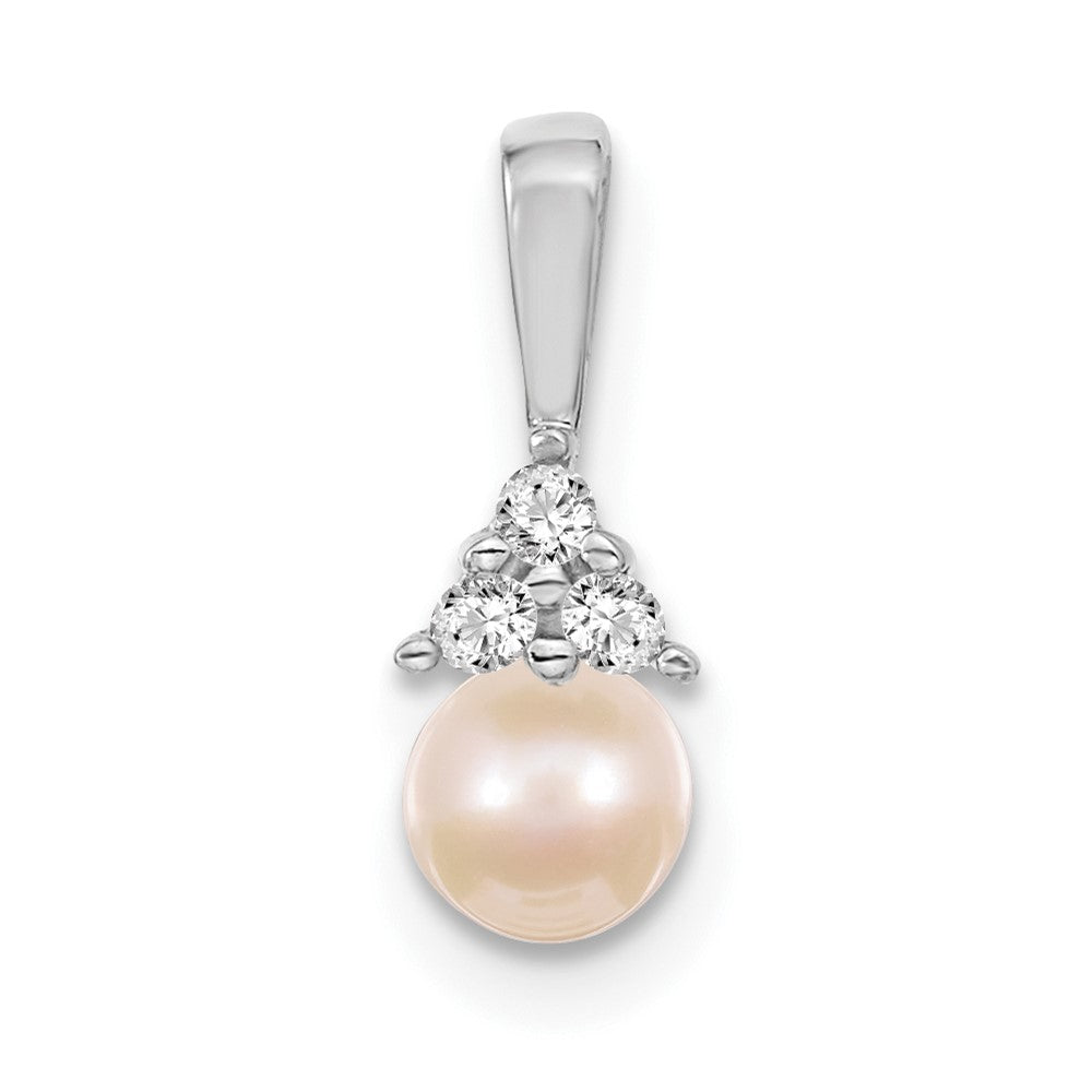 14k White Gold 7-8mm Near Round White Freshwater Cultured Pearl and AA Diamond Pendant