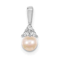 14k White Gold 7-8mm Near Round White Freshwater Cultured Pearl and AA Diamond Pendant