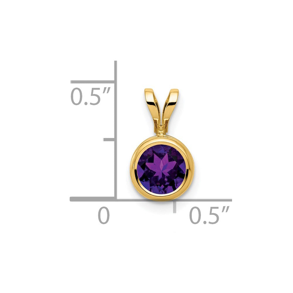 14k 6mm Round Amethyst Bezel Pendant