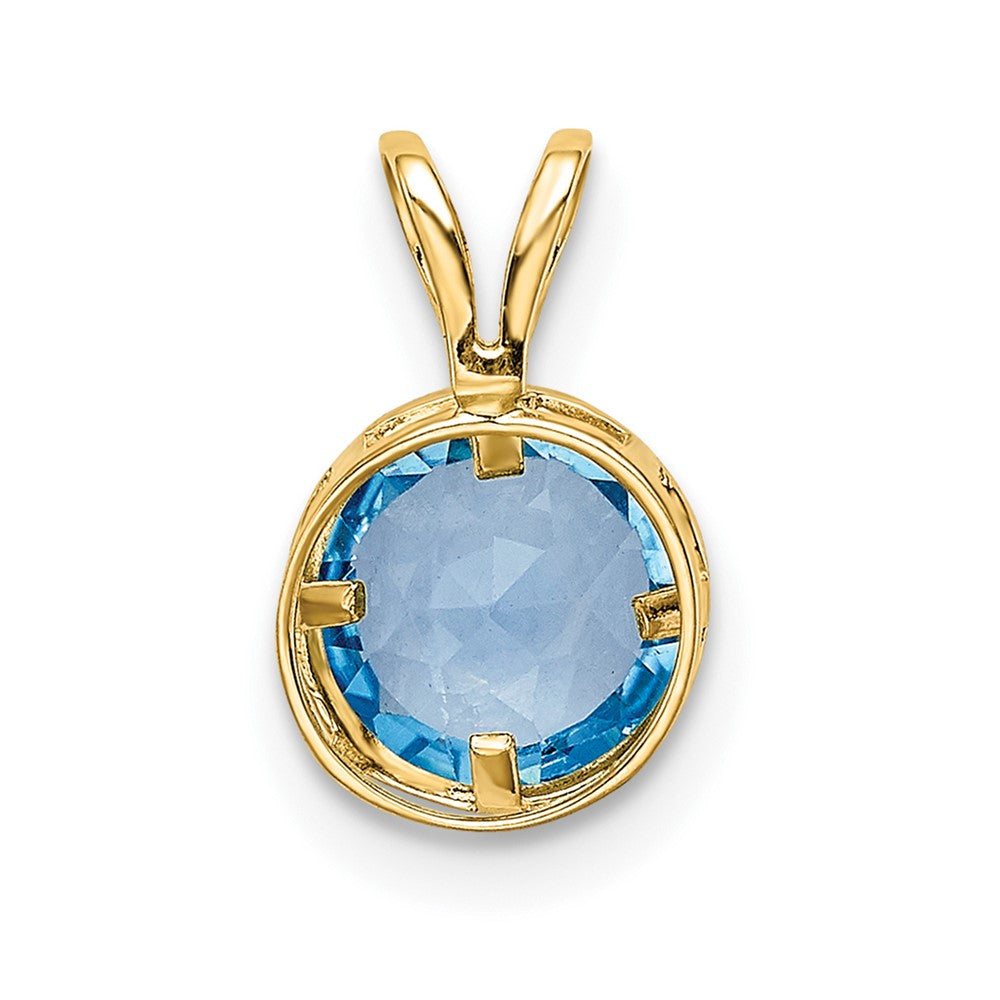 14k 6mm Round Blue Topaz Bezel Pendant