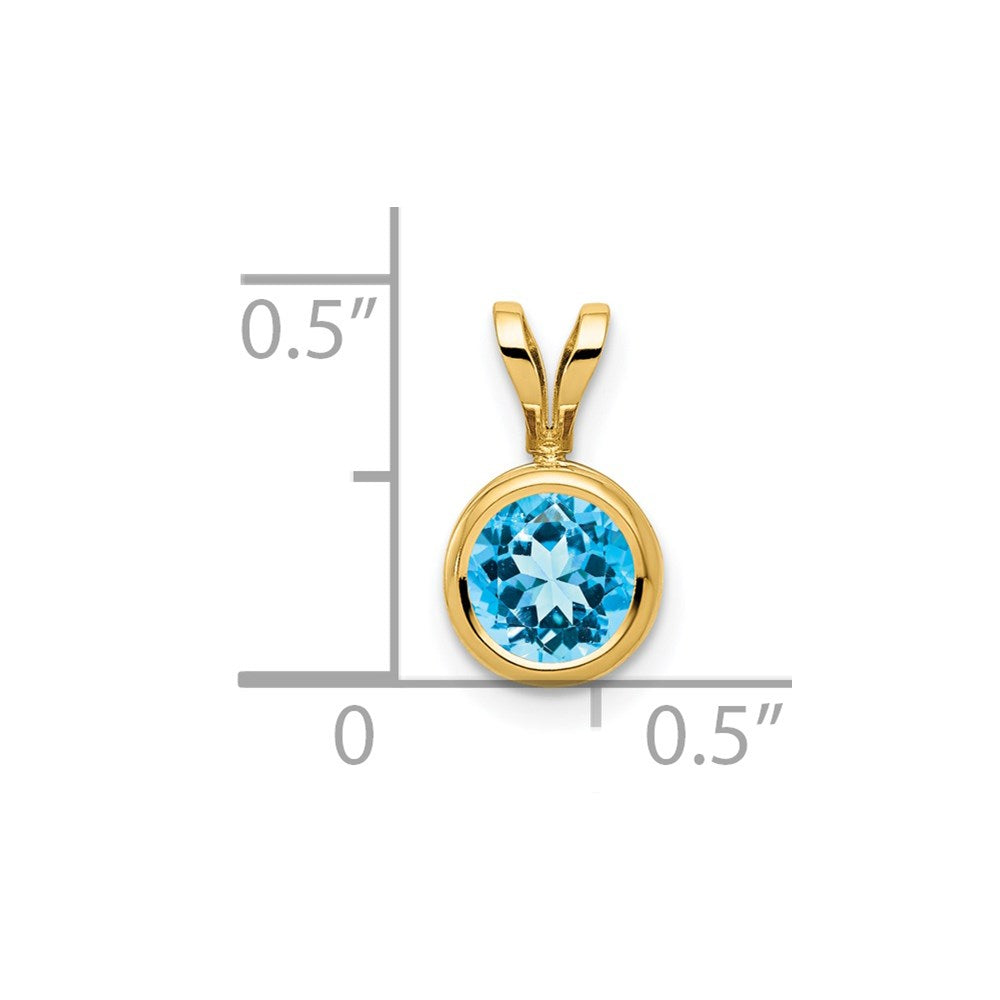 14k 6mm Round Blue Topaz Bezel Pendant