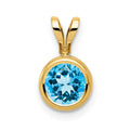 14k 6mm Round Blue Topaz Bezel Pendant