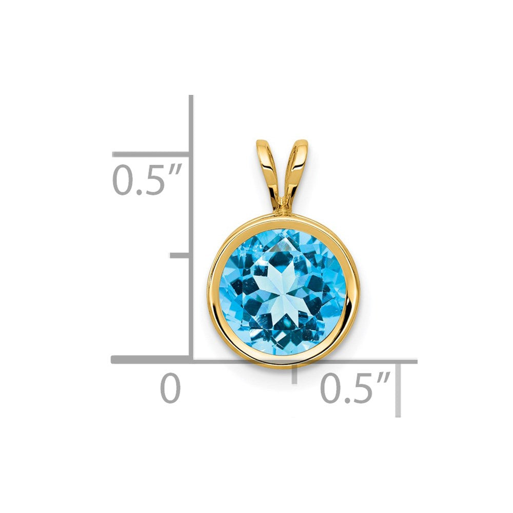14k 8mm Round Blue Topaz Bezel Pendant