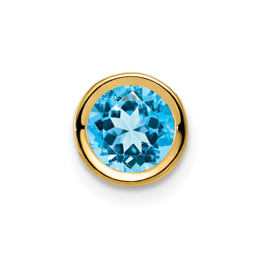 14k 6mm Round Blue Topaz Bezel Chain Slide