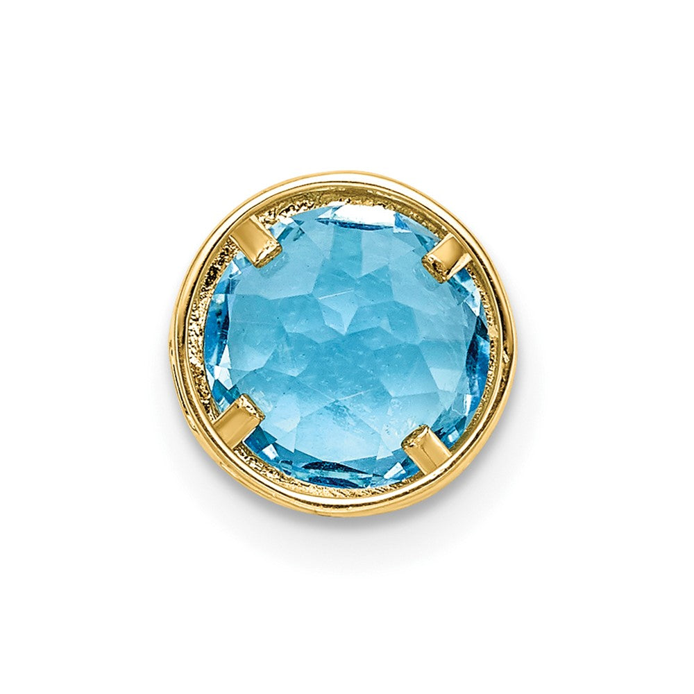 14k 7mm Round Blue Topaz Bezel Chain Slide