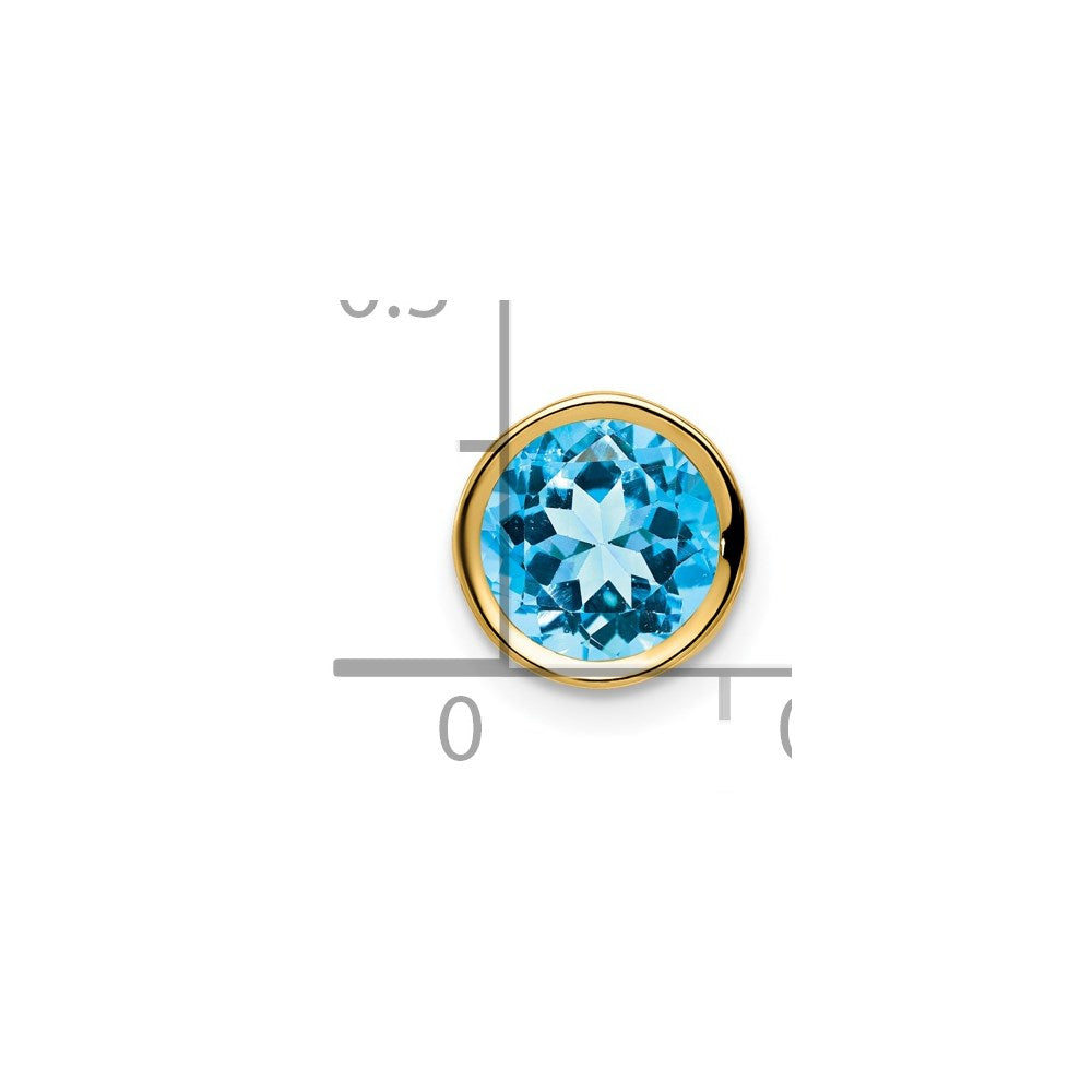 14k 7mm Round Blue Topaz Bezel Chain Slide