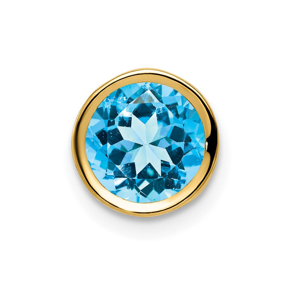 14k 7mm Round Blue Topaz Bezel Chain Slide