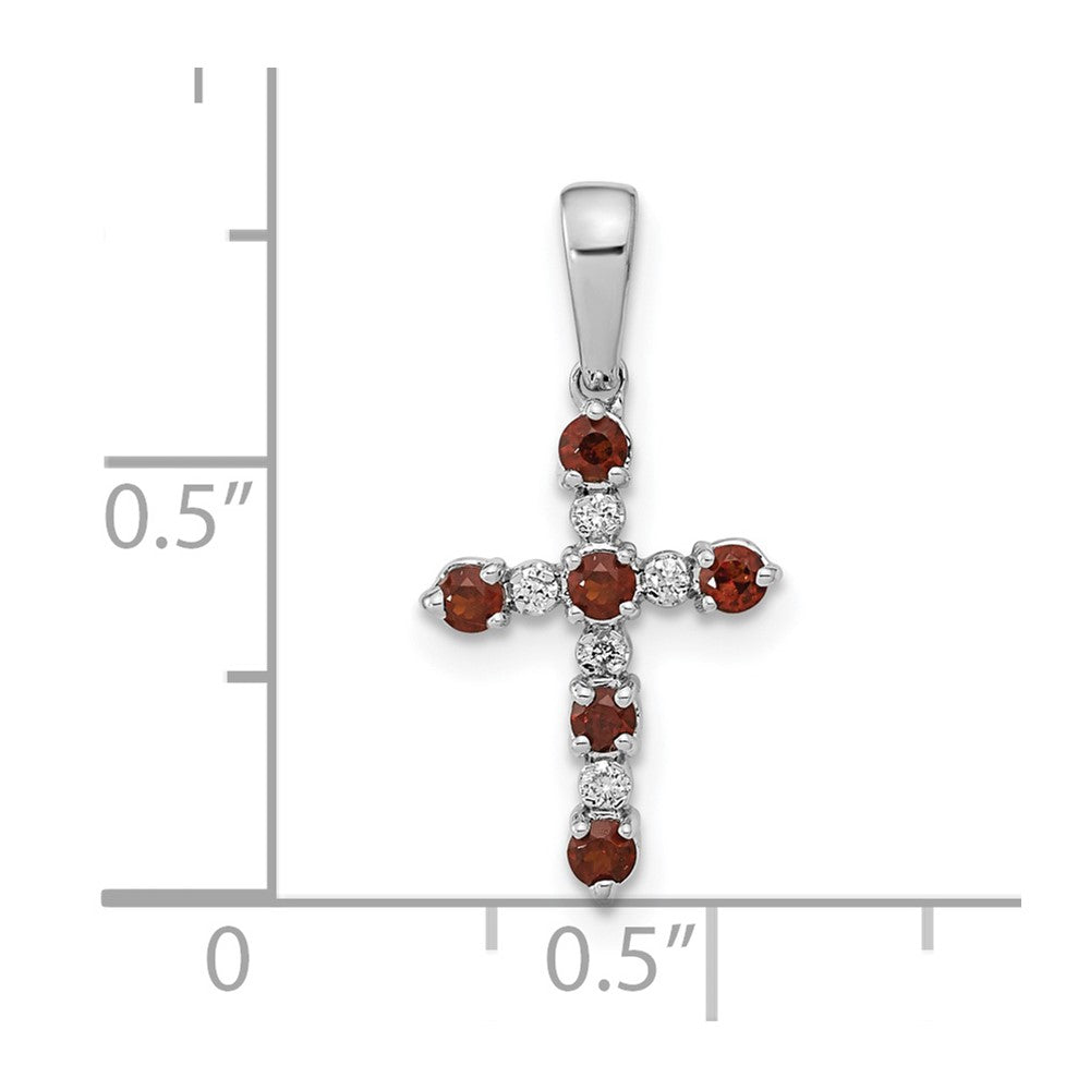 14k White Gold Garnet and Diamond Cross Pendant