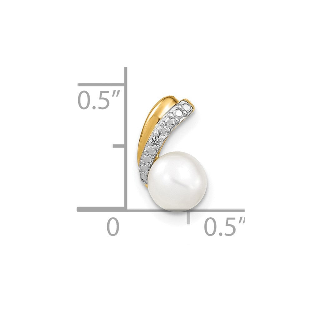 14k 6-7mm White Round Freshwater Cultured Pearl and Diamond Pendant
