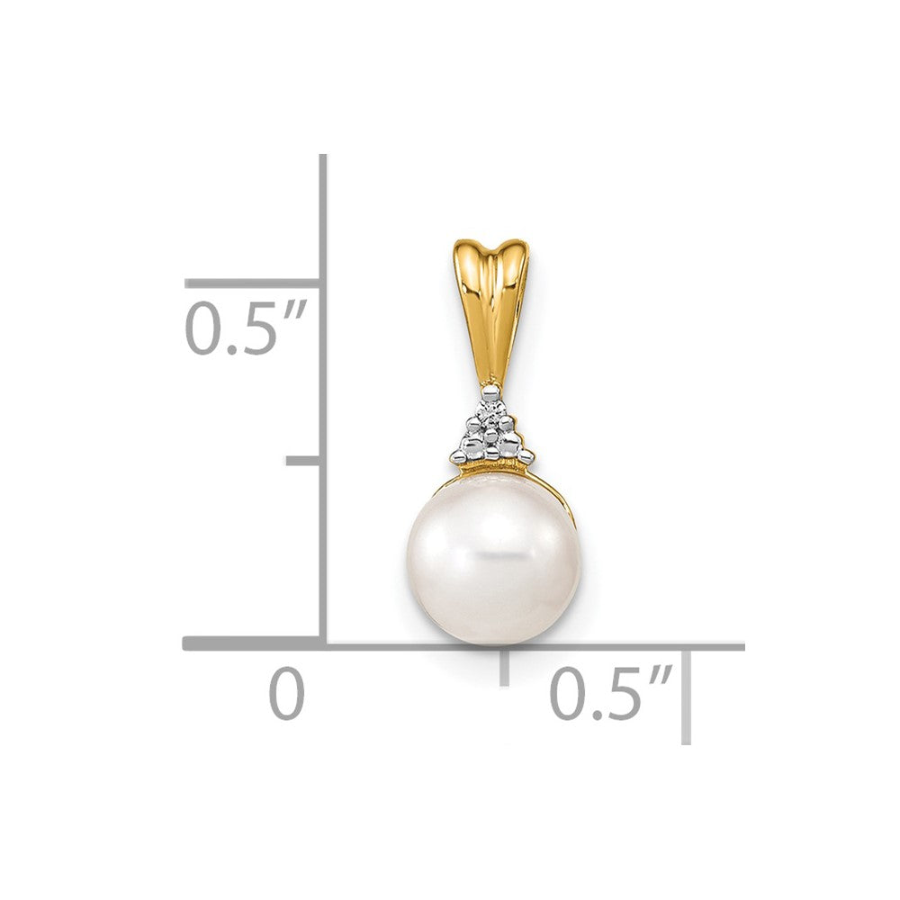 14k 6-7mm White Round Freshwater Cultured Pearl and Diamond Pendant