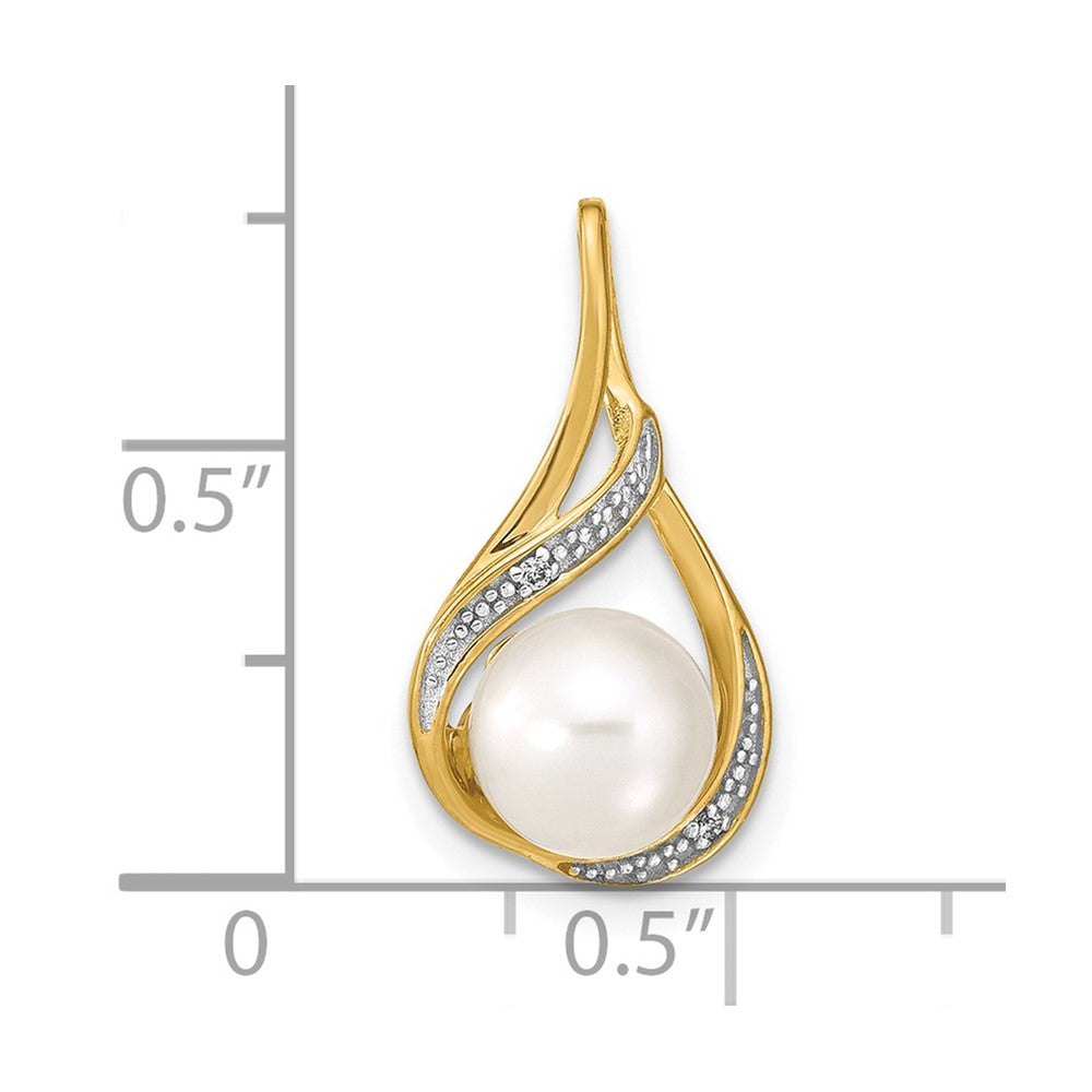 14k 7-8mm White Round Freshwater Cultured Pearl and Diamond Pendant