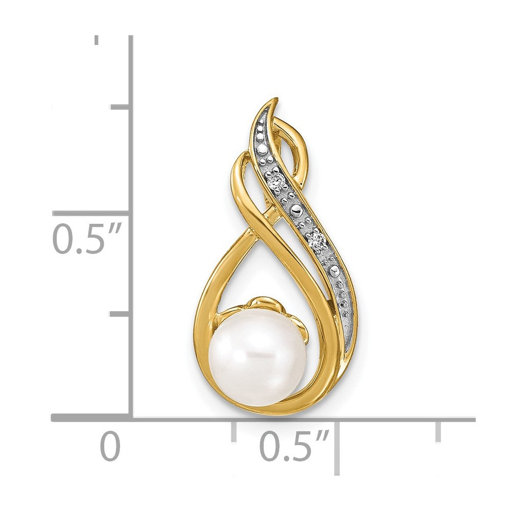 14k 6-7mm White Round Freshwater Cultured Pearl and Diamond Pendant