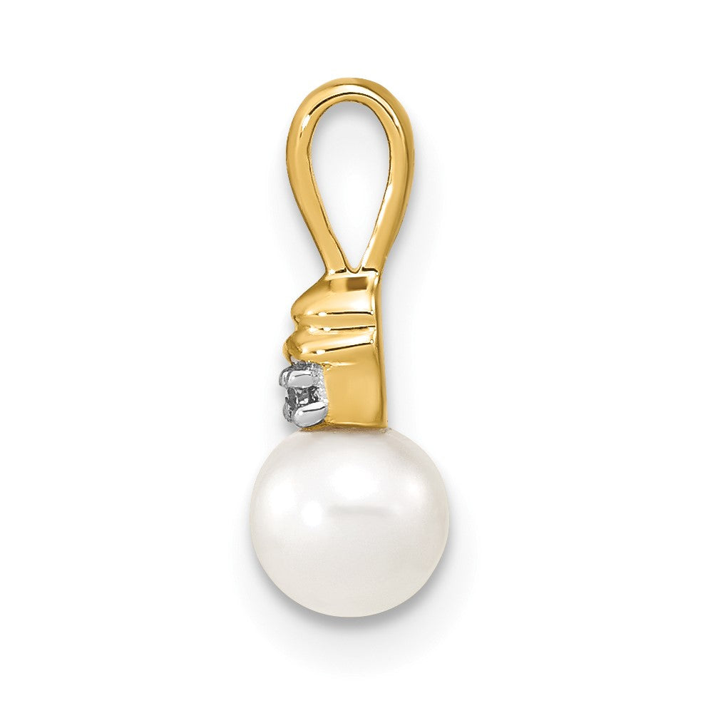 14k 5-6mm White Round Freshwater Cultured Pearl and Diamond Pendant