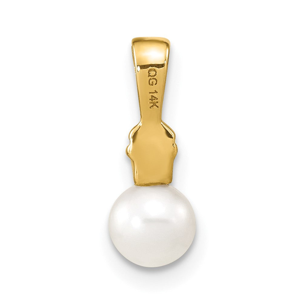 14k 5-6mm White Round Freshwater Cultured Pearl and Diamond Pendant
