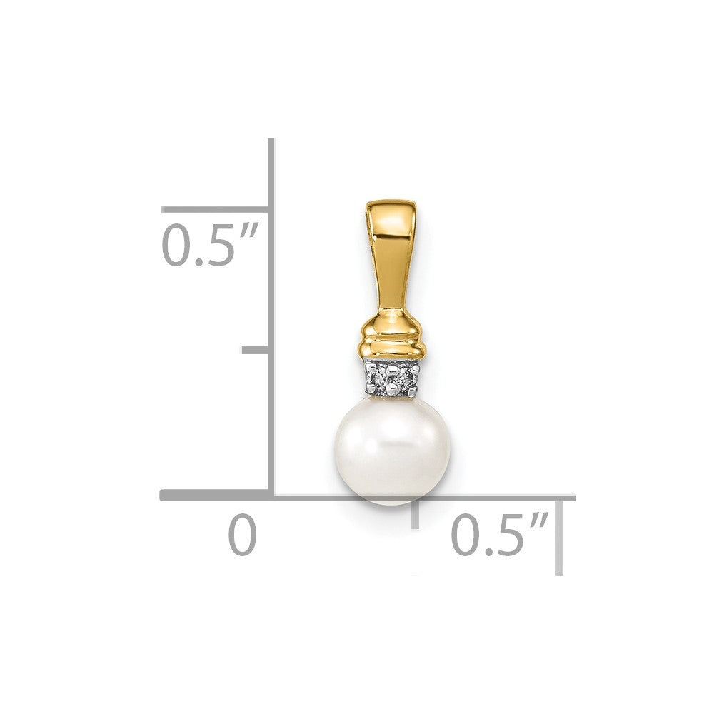 14k 5-6mm White Round Freshwater Cultured Pearl and Diamond Pendant