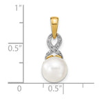 14k 7-8mm Round White Freshwater Cultured Pearl and Diamond Pendant