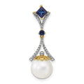 14k 8-9mm Round White Freshwater Cultured Pearl/Lab Created Sapphire/Diamond Chain Slide