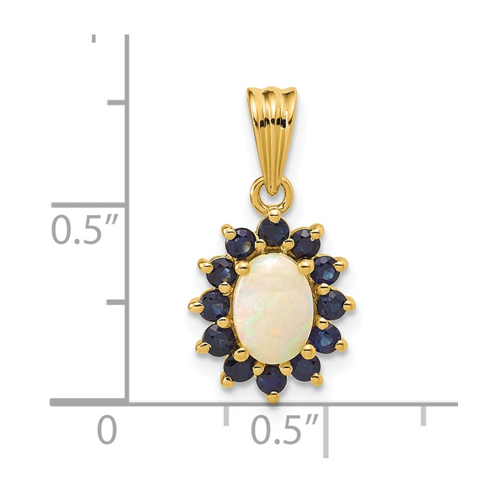 14k Genuine Opal and Sapphire Halo Pendant
