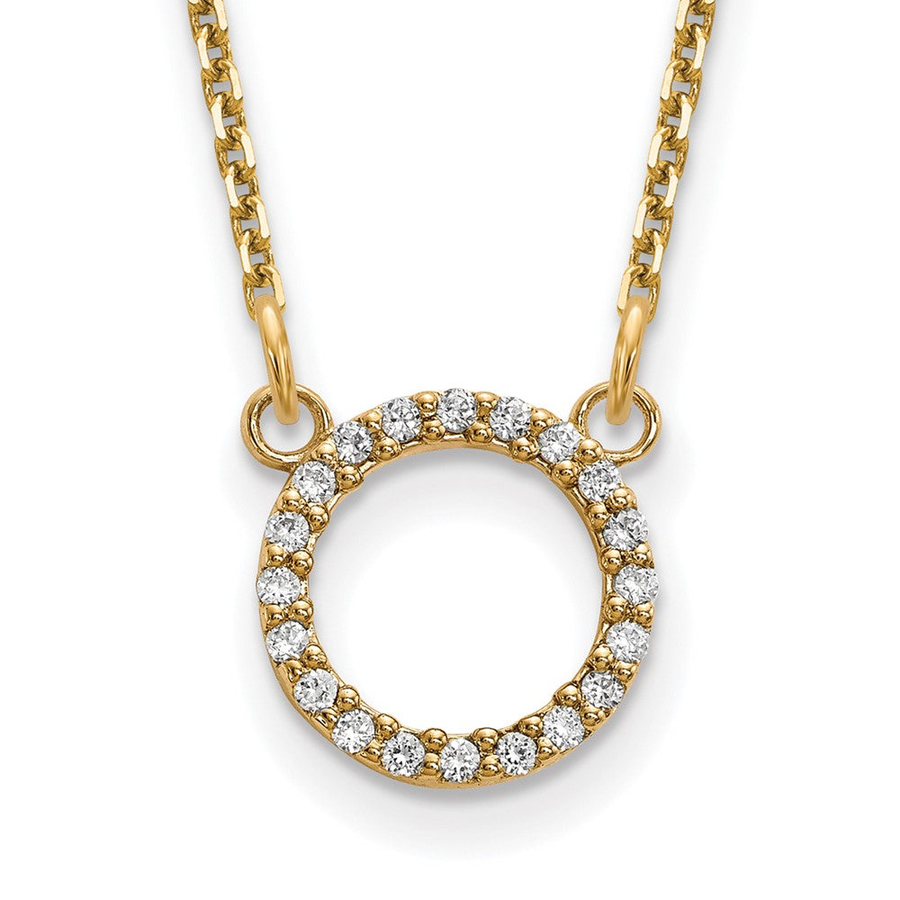 14k Polished 1/15 carat AA Diamond Open Circle 18 inch Necklace