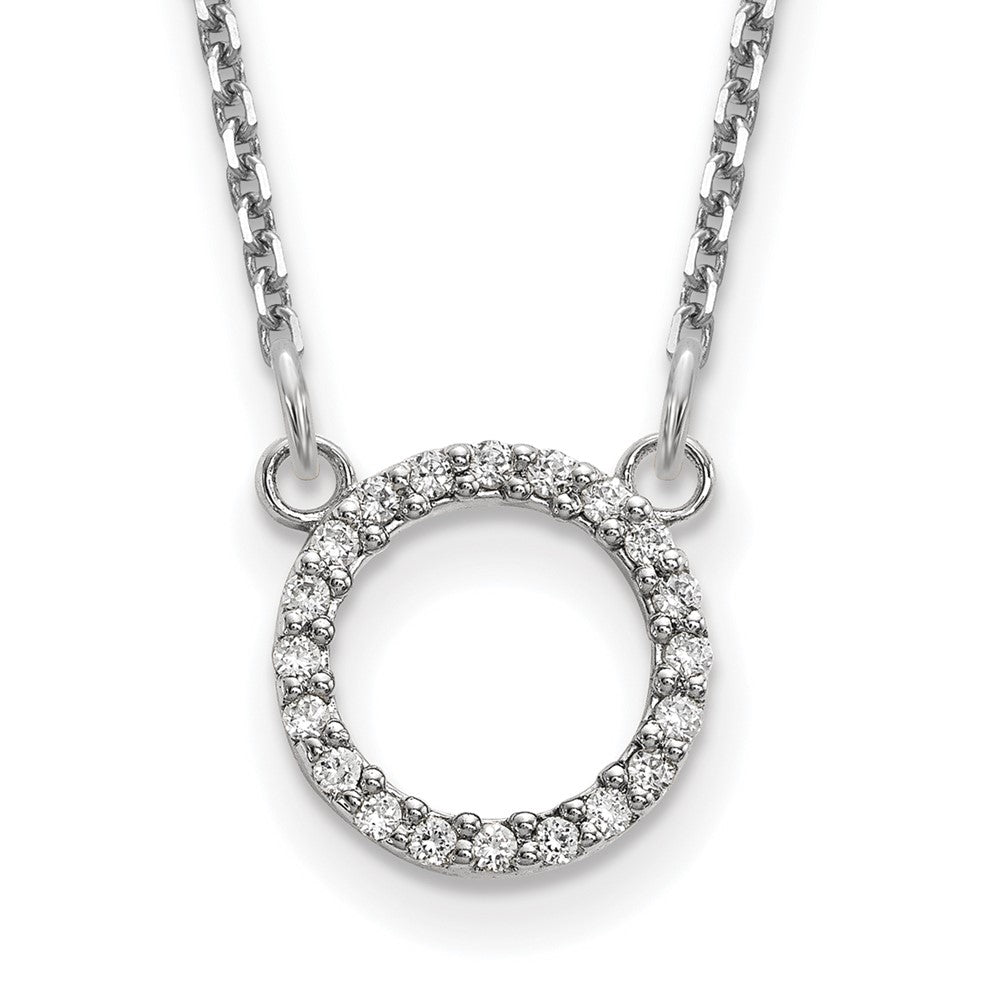14k White Gold Polished 1/15 carat AA Diamond Open Circle 18 inch Necklace