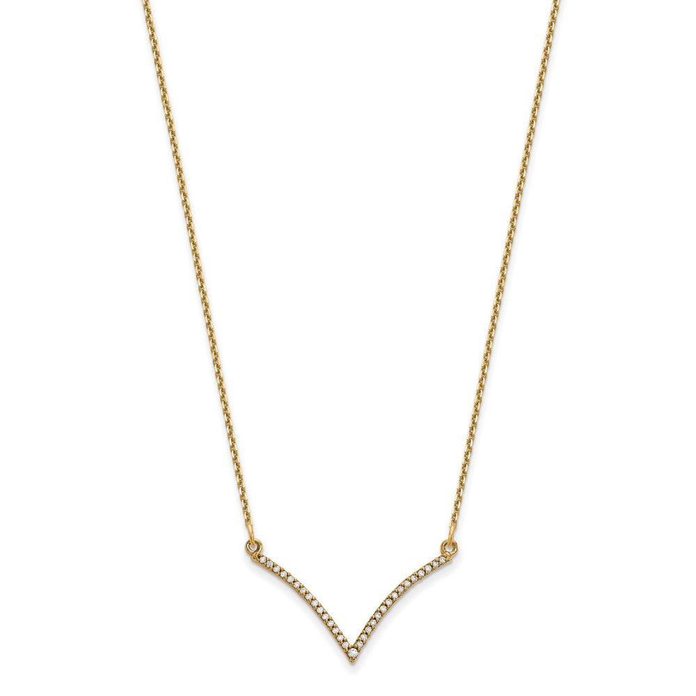 14k Polished 1/8 carat Diamond 18 inch V-Necklace