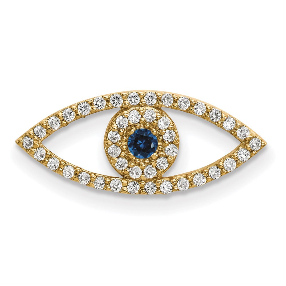 14k Small Sapphire and AA Diamond Evil Eye Chain Slide
