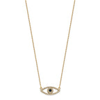 14k Polished 1/6 carat Diamond and Sapphire Small Evil Eye 18 inch Necklace