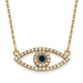 14k Polished 1/6 carat Diamond and Sapphire Small Evil Eye 18 inch Necklace