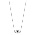 14k White Gold Polished 1/6 carat Diamond and Sapphire Small Evil Eye 18 inch Necklace