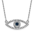 14k White Gold Polished 1/6 carat Diamond and Sapphire Small Evil Eye 18 inch Necklace