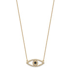 14k Polished 1/2 carat Diamond and Sapphire Medium Evil Eye 18 inch Necklace