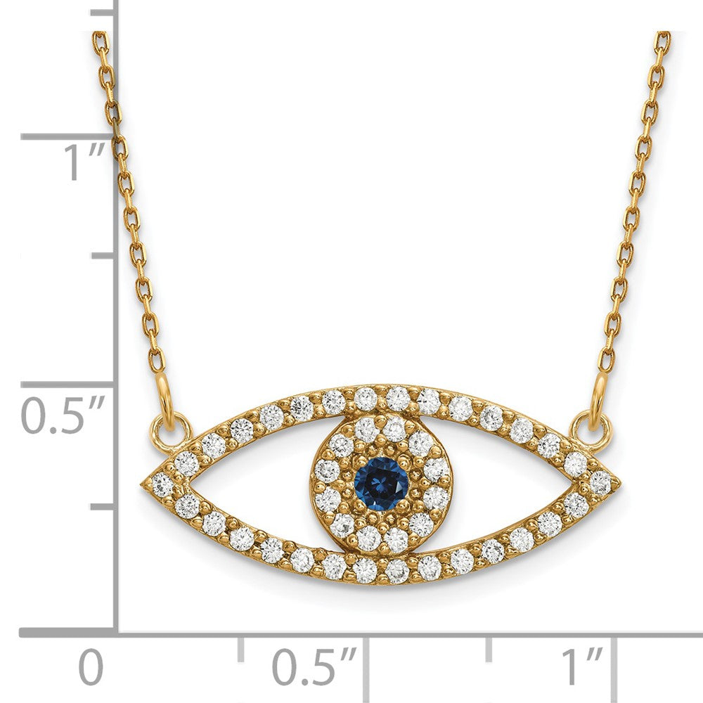 14k Polished 1/2 carat Diamond and Sapphire Medium Evil Eye 18 inch Necklace