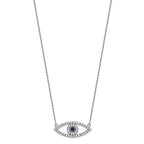 14k White Gold Polished 1/2 carat Diamond and Sapphire Medium Evil Eye 18 inch Necklace