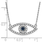 14k White Gold Polished 1/2 carat Diamond and Sapphire Medium Evil Eye 18 inch Necklace