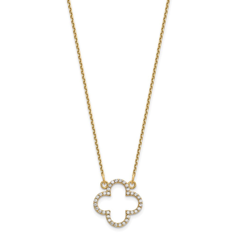 14k Polished 1/4 carat Diamond Quatrefoil Design 18 inch Necklace