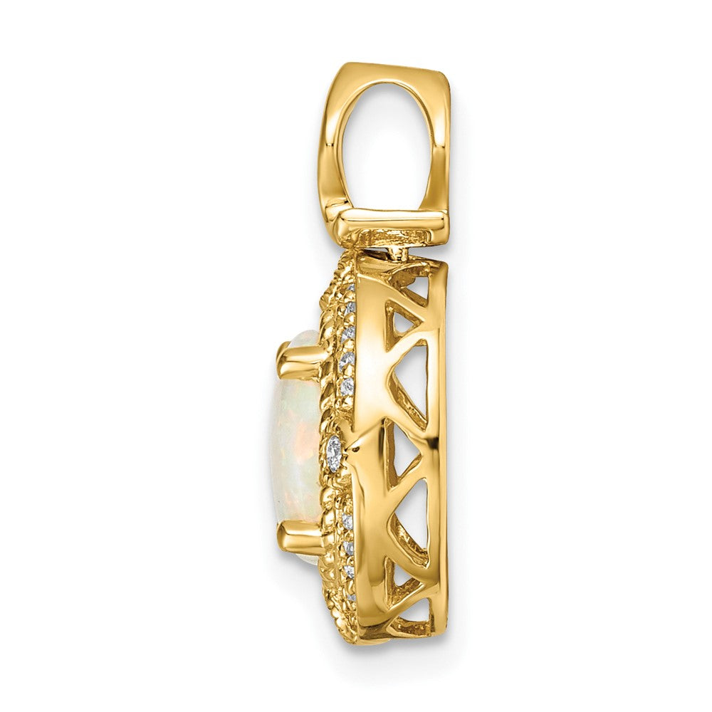 14k Austrian Opal and Diamond Halo Pendant Fits up to 2mm Regular/3mm Fancy or Reversible Omega