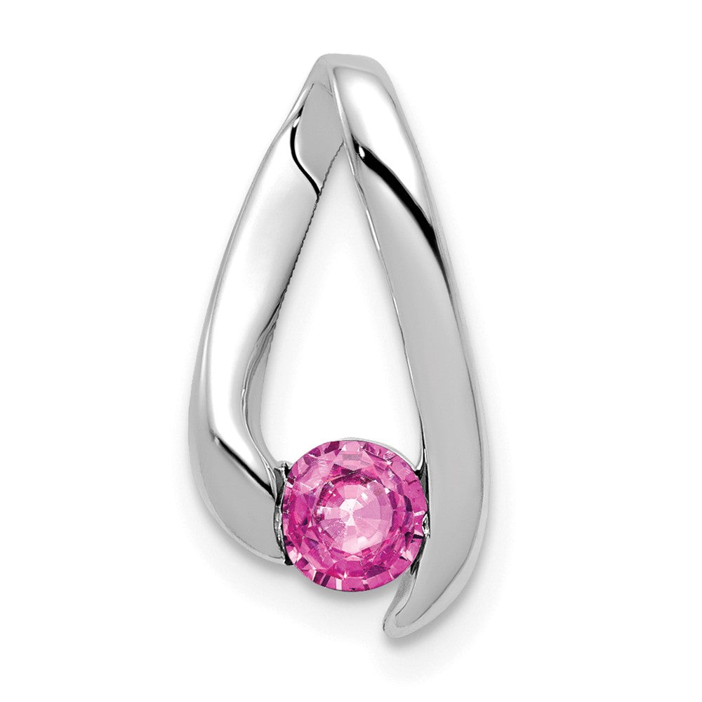 14k White Gold 4mm Round Pink Sapphire Chain Slide