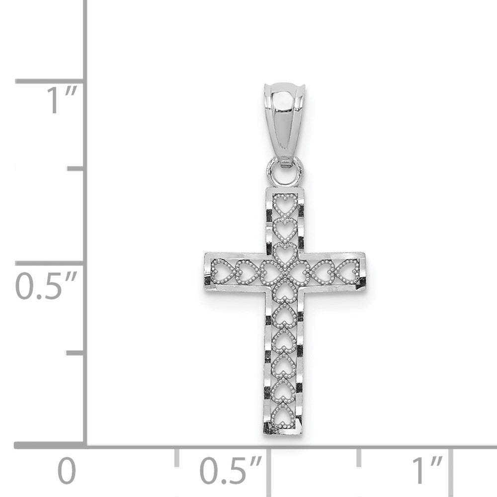 14k White Gold Cross with Hearts Pendant