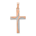 14k Rose Gold and White Rhodium Hollow Cross Pendant