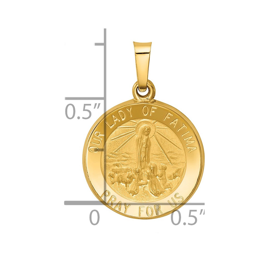 14k Polished and Satin Hollow Our Lady of Fatima Medal Round Pendant