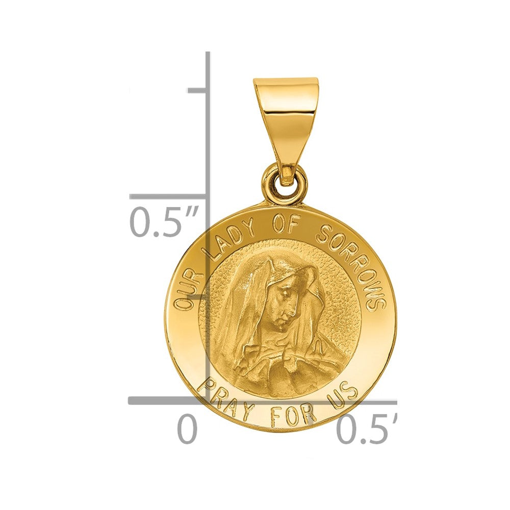 14k Polished and Satin Hollow Our Lady of Sorrows Medal Round Pendant