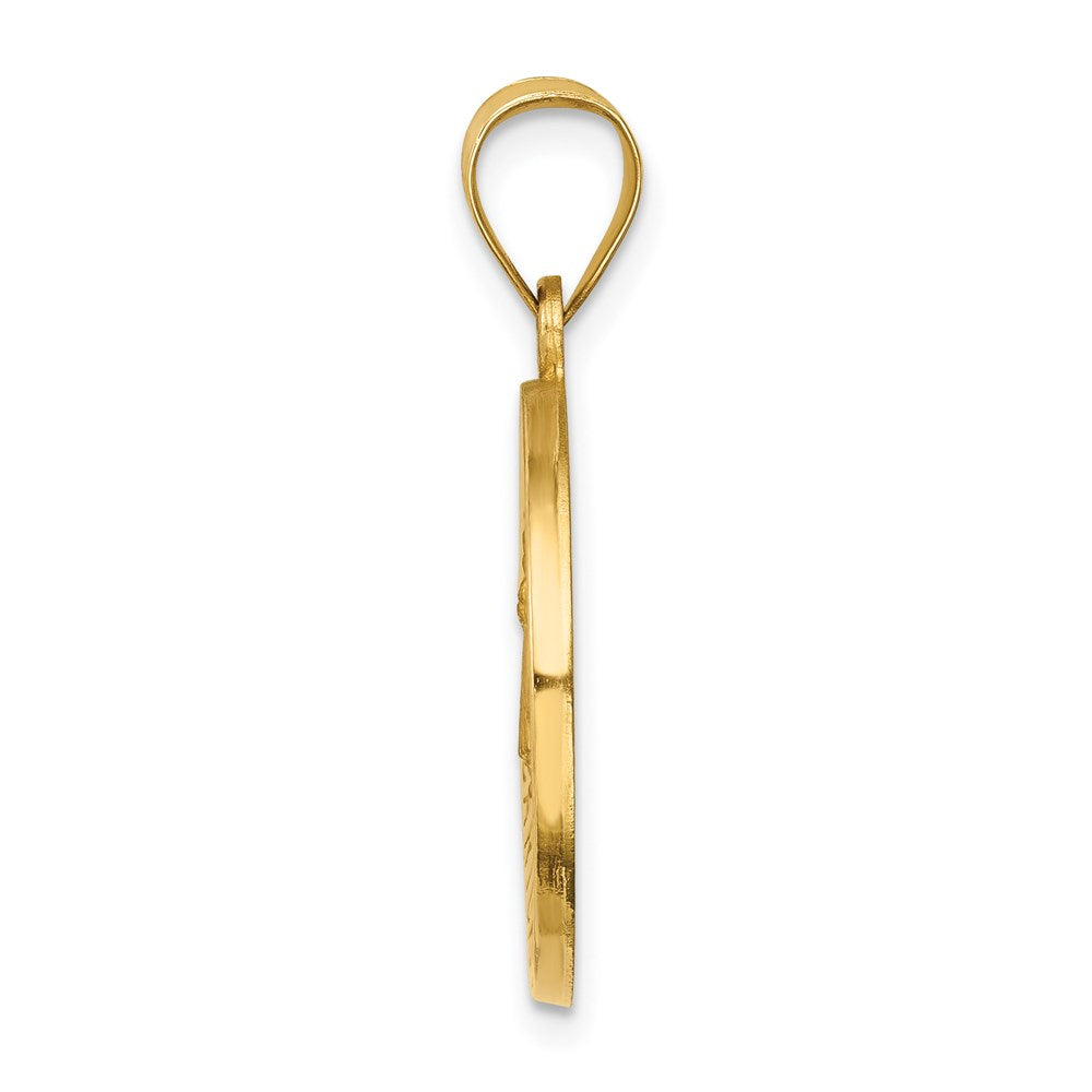 14k Polished and Satin Hollow Caridad Del Cobre Medal Round Pendant