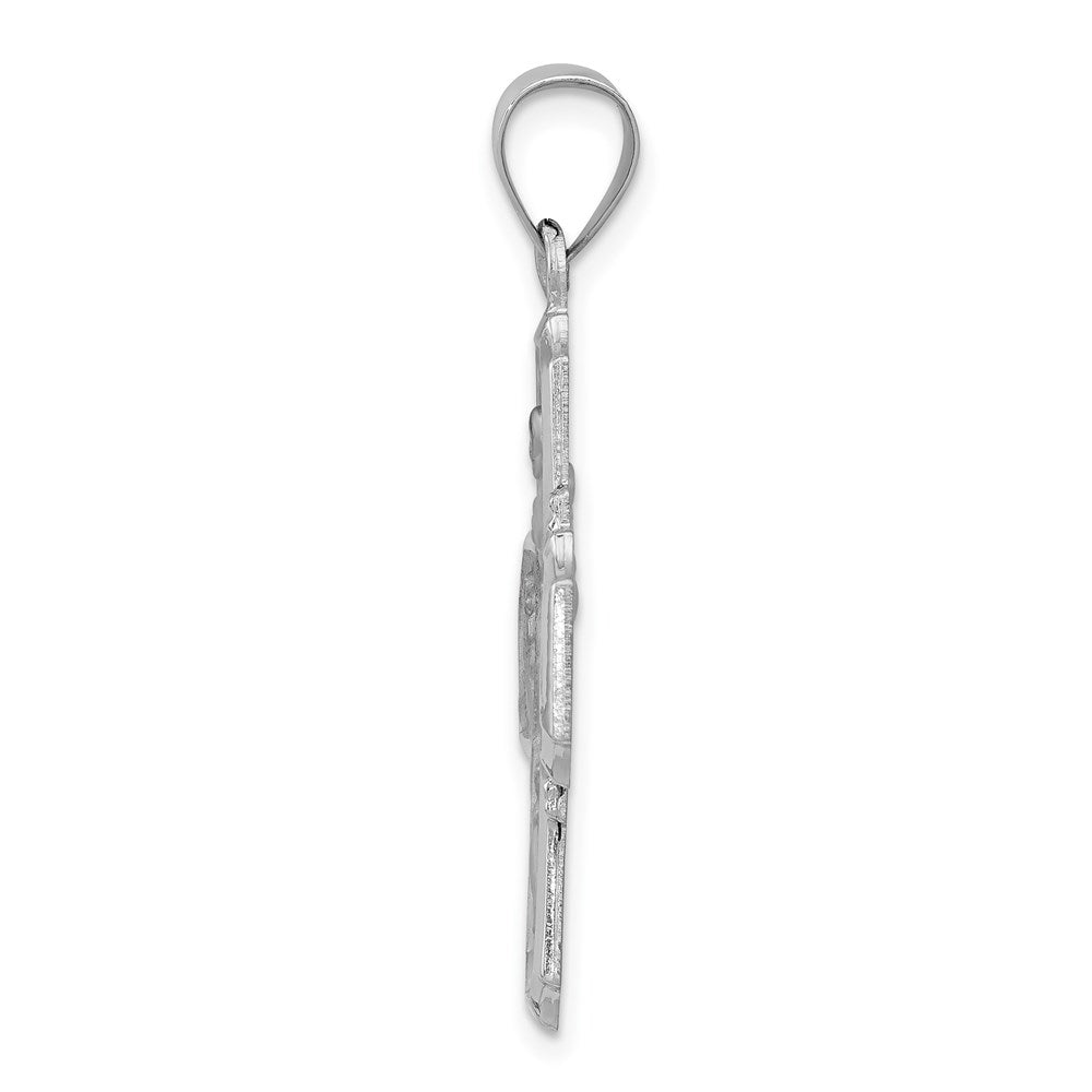 14k White Gold Polished and Satin Hollow Four-Way Religious Medal Pendant