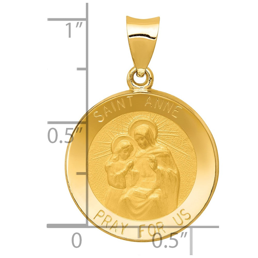 14k Polished and Satin Hollow St. Anne Medal Pendant