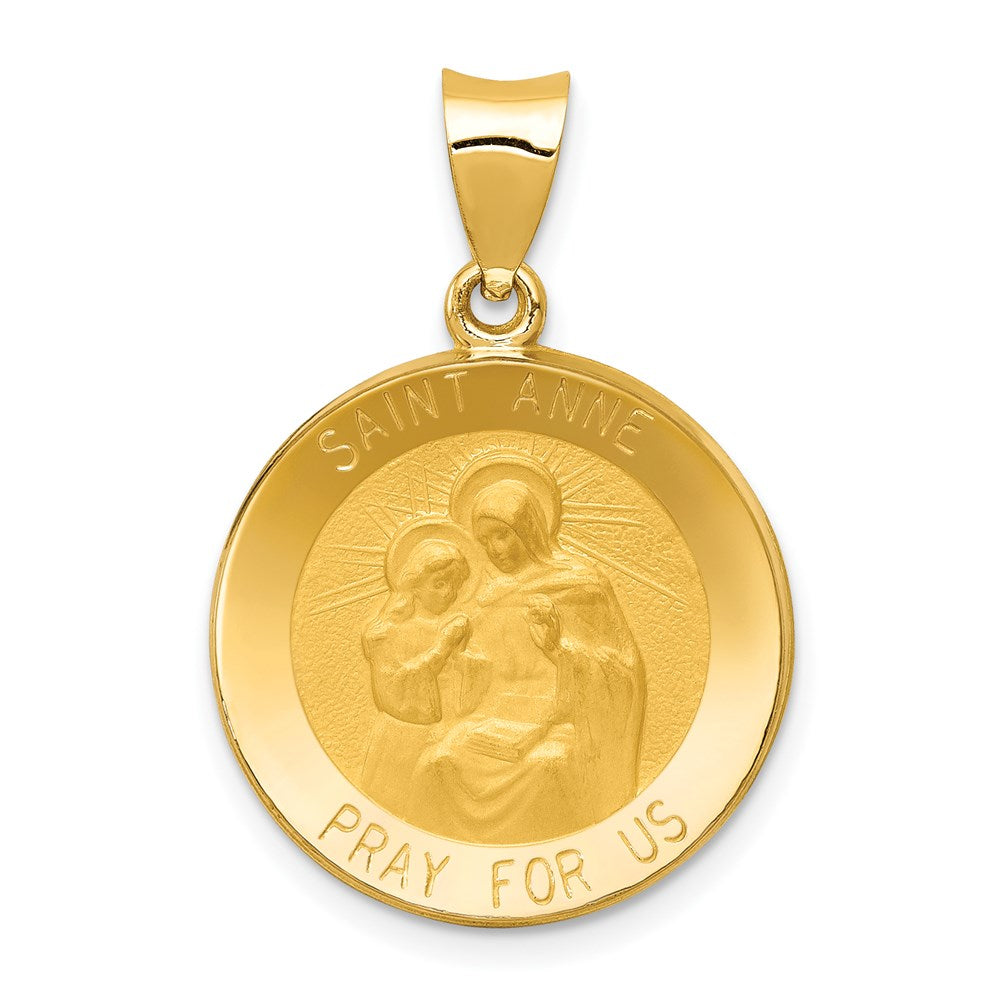 14k Polished and Satin Hollow St. Anne Medal Pendant