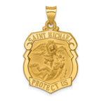 14k Polished and Satin Hollow Large St. Michael Medal Badge Pendant