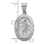 14k White Gold Polished and Satin Hollow St Christopher Medal Oval Pendant